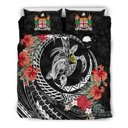 FamilyGater Bedding Set - Cover and Pillow Cases Fiji - Polynesia Map Turtle Hibiscus A24