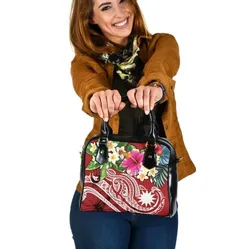 Nauru Polynesian Shoulder Handbag - Summer Plumeria (Red)