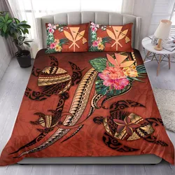 Kanaka Maoli Hawaii Bedding Set - Turtle Tribal Tattoo With Hibiscus Coral K4