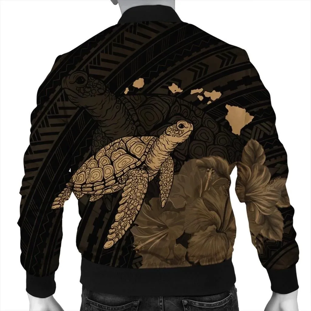 Alohawaii Jacket - Hawaii Polynesian Hibiscus Turtle Map Bomber Jacket Gold - AH - J5R