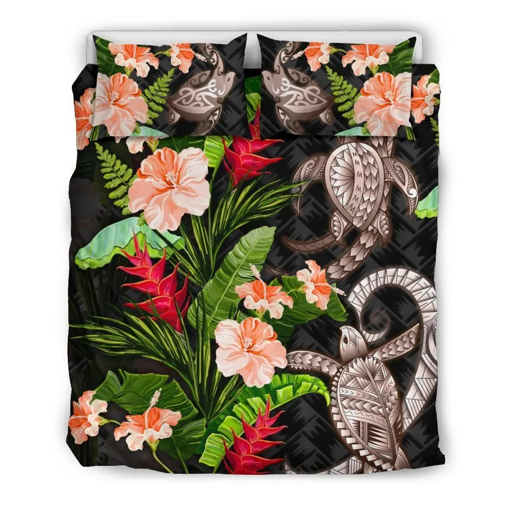 Turtle Polynesian Bedding Set Palm Leaf Hibiscus