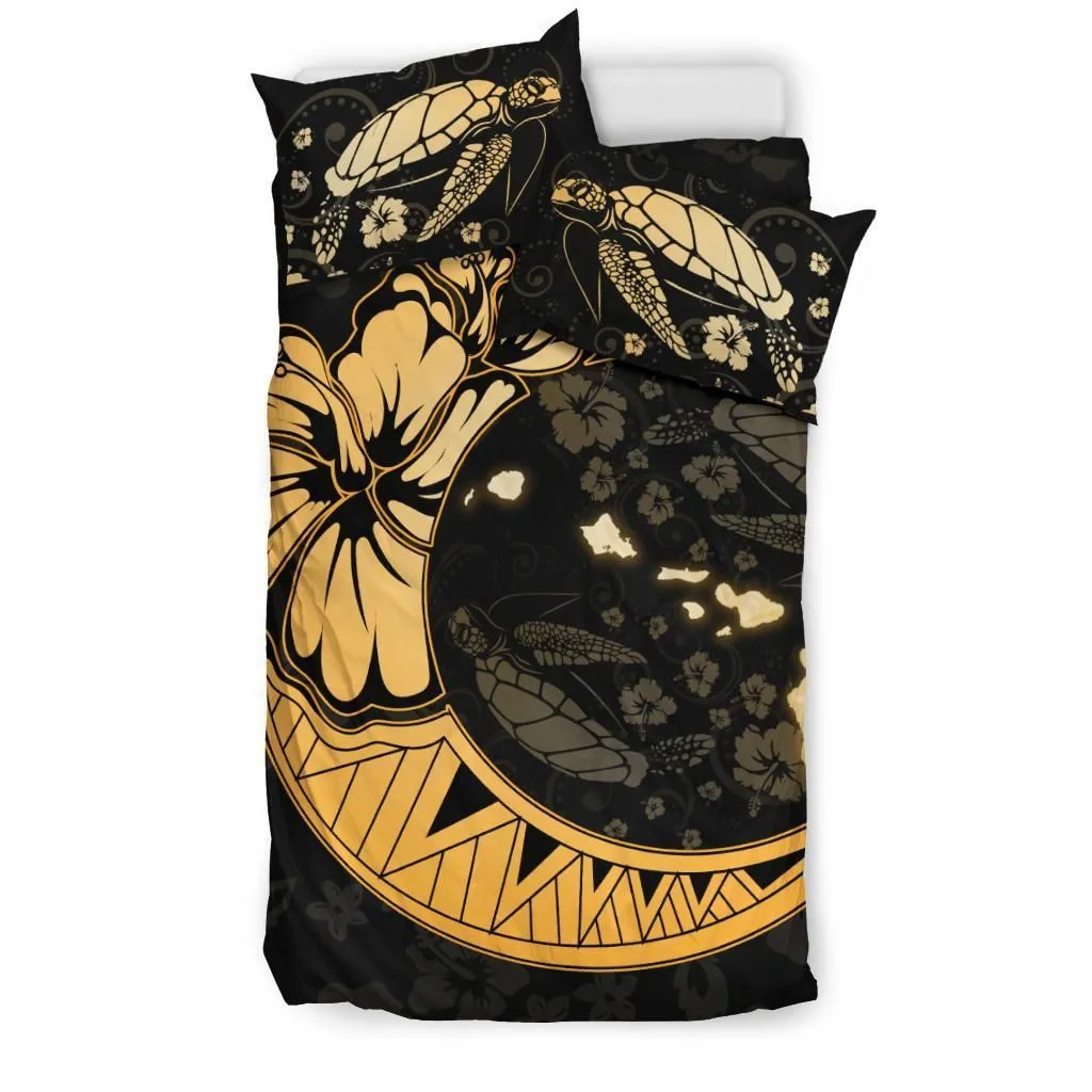 Hawaiian Map Hibiscus Turtle On The Moon Polynesian Bedding Set