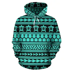 Alohawaii Hoodie - Polynesian Tattoo Tribal Turquoise Pullover - AH - JR