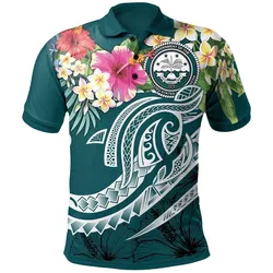 FSM Polynesian Polo Shirt - Summer Plumeria (Turquoise)