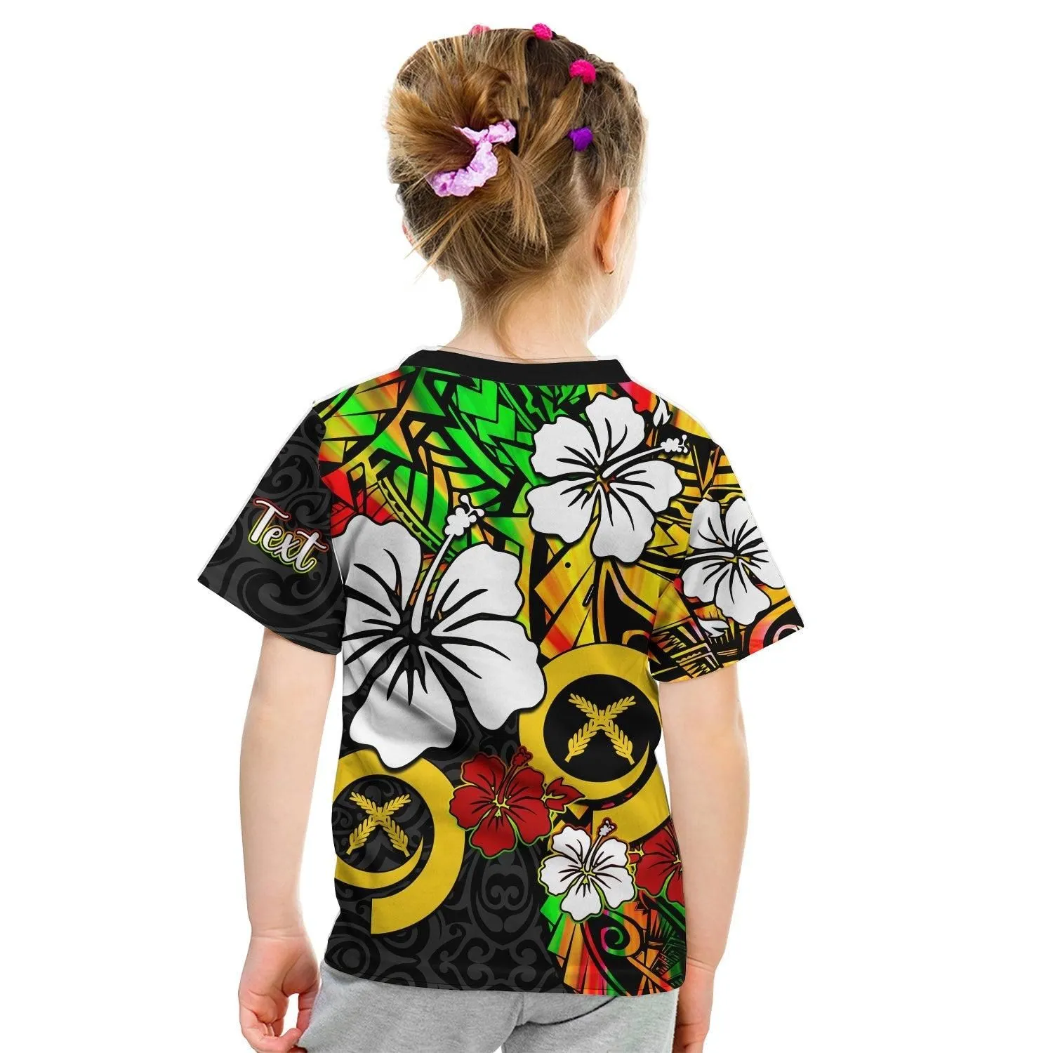 (Custom Personalised) Vanuatu T Shirt KID Polynesia Tie Dye Hibiscus Flowers LT13