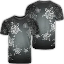 Hawaiian Plumeria Hibiscus Turtle Under Sea Polynesian T-Shirt White AH