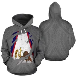 American Samoa Hoodie - American Samoa Flag Polynesian Tattoo Grey