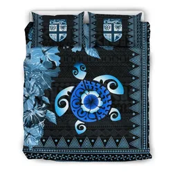 FamilyGater Bedding Set - Cover and Pillow Cases Fiji - Tapa Turtle Hibiscus Blue A24