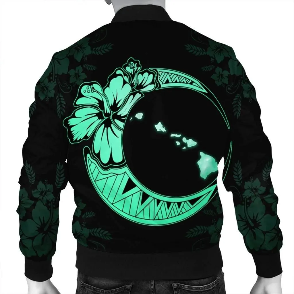 Alohawaii Jacket - Hawaiian Map Hibiscus Turtle Polynesian Moon Bomber Jacket Turquoise - AH - JR