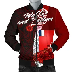 Wallis and Futuna Polynesian Mens Bomber Jacket - Coat Of Arm With Hibiscus