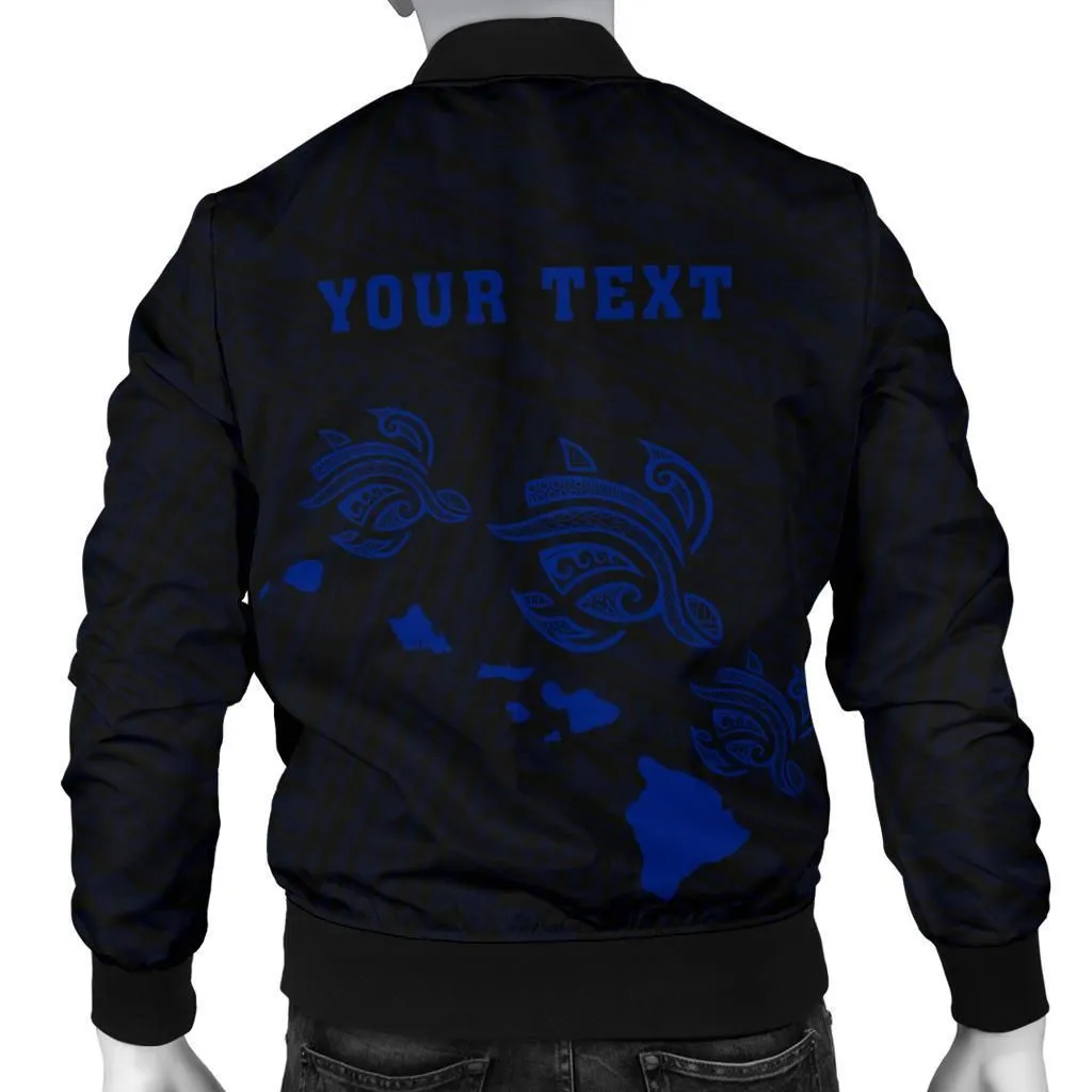 FamilyGater Jacket - Hawaii Kakau Polynesian Three Turtles Map Personalized Men's Bomber Jacket - Blue - AH - J6