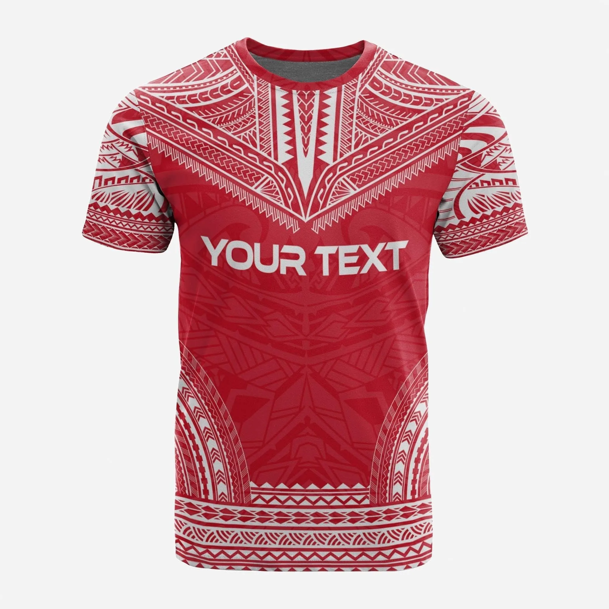 Tahiti Custom Personalised T shirt - Tahiti Flag Polynesian Chief Tattoo Red Version