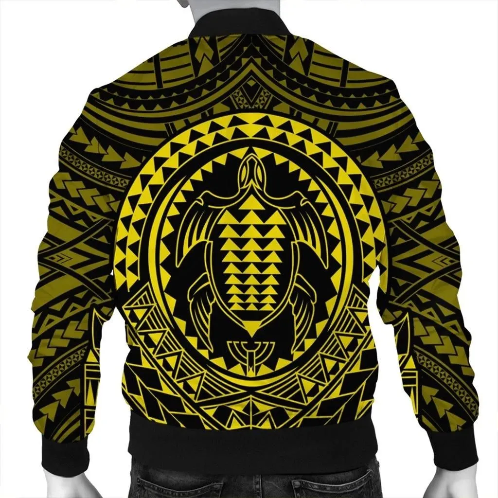 FamilyGaterJacket - Hawaiian Kakau Honu Arc Polynesian Yellow Bomber Jacket - AH - JGR