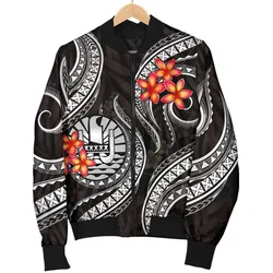 Tahiti Polynesian Men Bomber Jacket - White Plumeria
