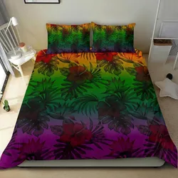 Polynesian Bedding Set - Green Hibiscus Patterns