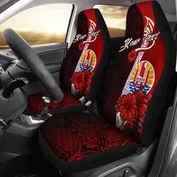 Tahiti Polynesian Custom Personalised Car Seat Covers - Coat Of Arm With Hibiscus