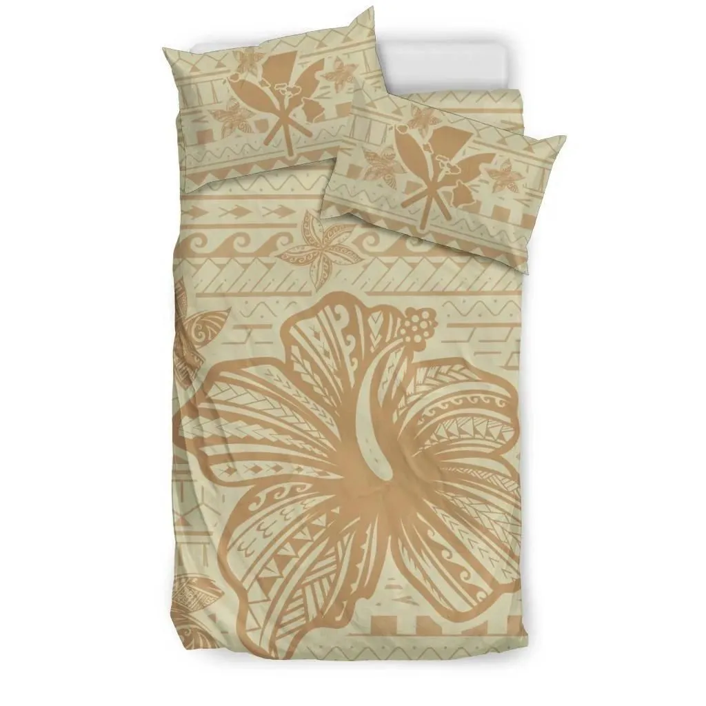 Hawaiian Bedding Set - Hawaii Hibiscus Plumeria Kanaka Polynesian Vintage Bedding Set - Beige - AH - J4