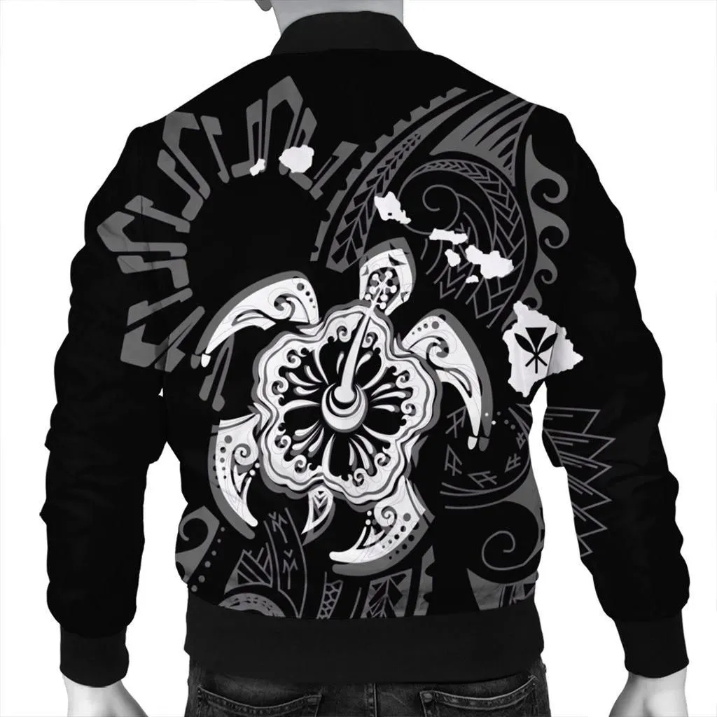 FamilyGater Jacket - Hawaiian Map Kanaka Hibiscus Turtle White Polynesian Bomber Jacket - AH - J4R