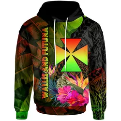 Wallis and Futuna Polynesian Hoodie - Hibiscus and Banana Leaves