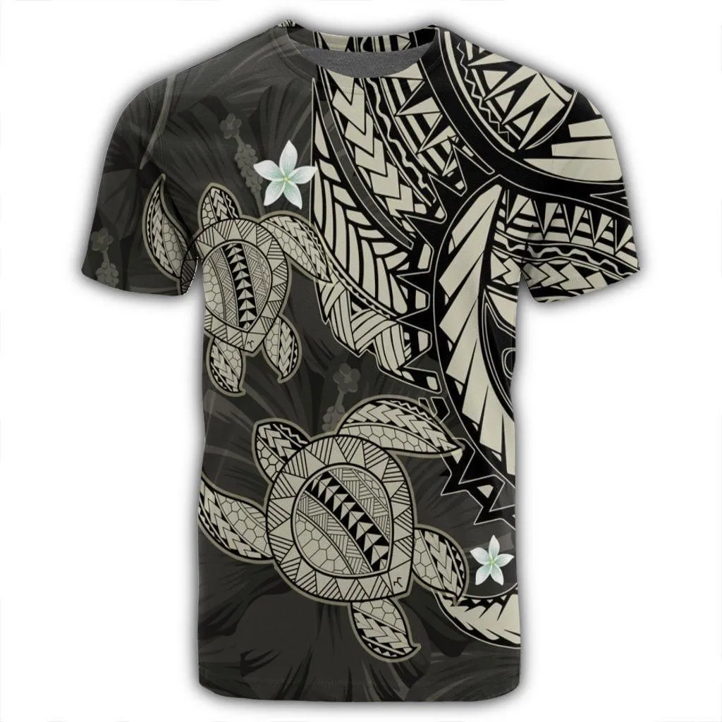Hawaii Polynesian Turtle Hibiscus T-Shirt - Beige - AH