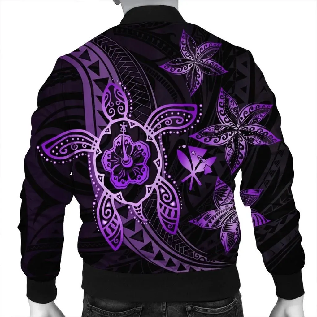 Alohawaii Jacket - Kanaka Map Hibiscus Plumeria Turtle Art Violet Polynesian Bomber Jacket - AH - JR