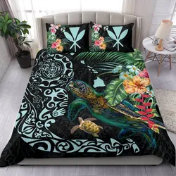 FamilyGater Bedding Set - Cover and Pillow Cases Hawaii Tiki Polynesian - Turtle Mix Hibiscus Cyan K4