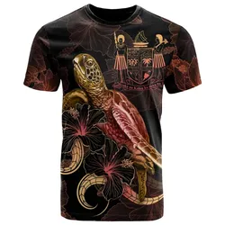 FIJI Polyneisan T-Shirt - Turtle With Blooming Hibiscus Gold