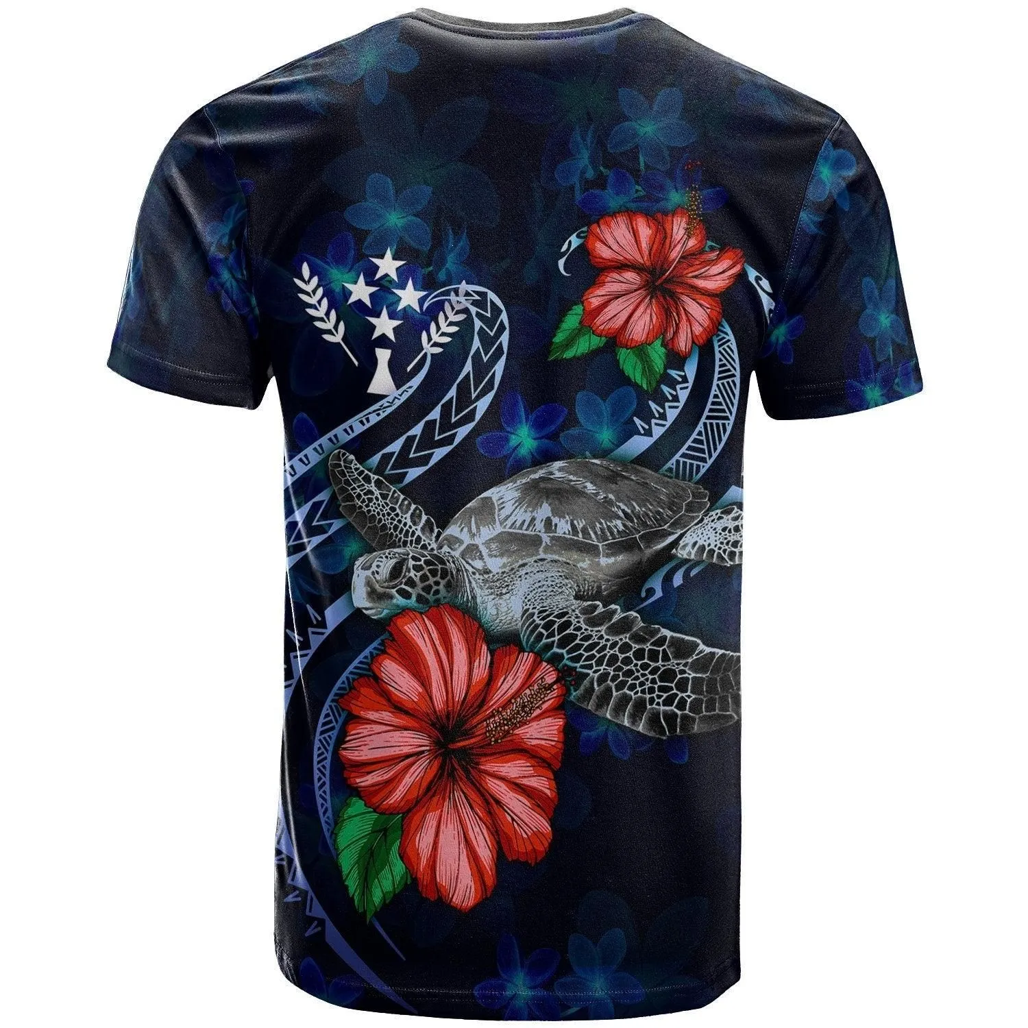 Kosrae Polynesian T Shirt - Blue Turtle Hibiscus