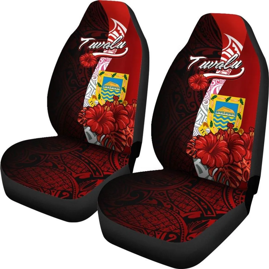 Tuvalu Polynesian Car Seat Covers - Coat Of Arm With Hibiscus