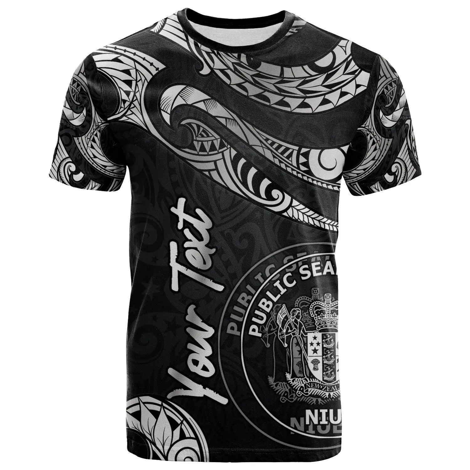 Niue Polynesian Custom Personalised T shirt - Poly Tattoo White Version