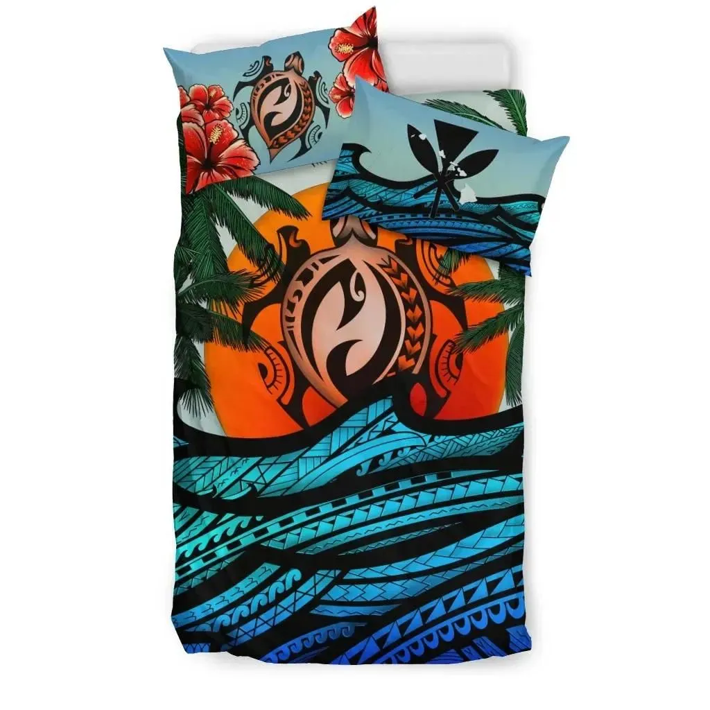 Alohawaii Bedding Set - Cover And Pillow Cases Kanaka Maoli (Hawaiian) - PolyAlohawaiis Turtle Coconut Tree And Hibiscus A24