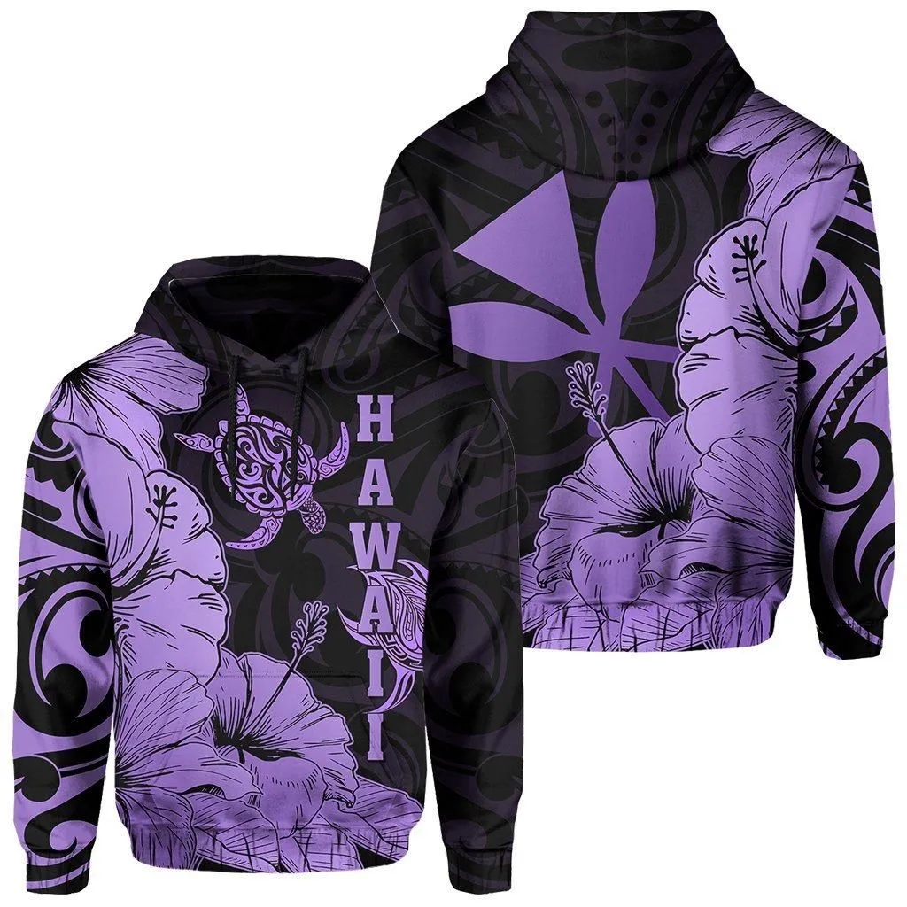 Hawaii Turtle Hoodie Polynesian Hibiscus Art Ver 2.0 Violet