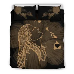 FamilyGater Bedding Set - Cover and Pillow Cases Hawaiian Map Heart Hula Girl Hibiscus Polynesian - Gold - AH J4
