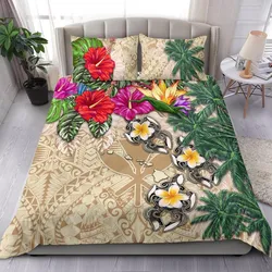 Kanaka Maoli (Hawaii) Bedding Set - Hibiscus Turtle Tattoo Beige