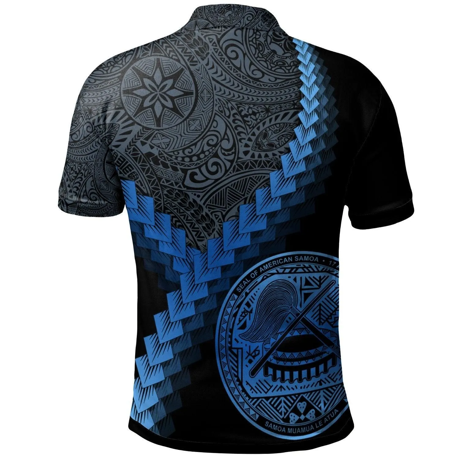 American Samoa Polo Shirt - American Samoa Coat Of Arms With Polynesian Tattoo Blue