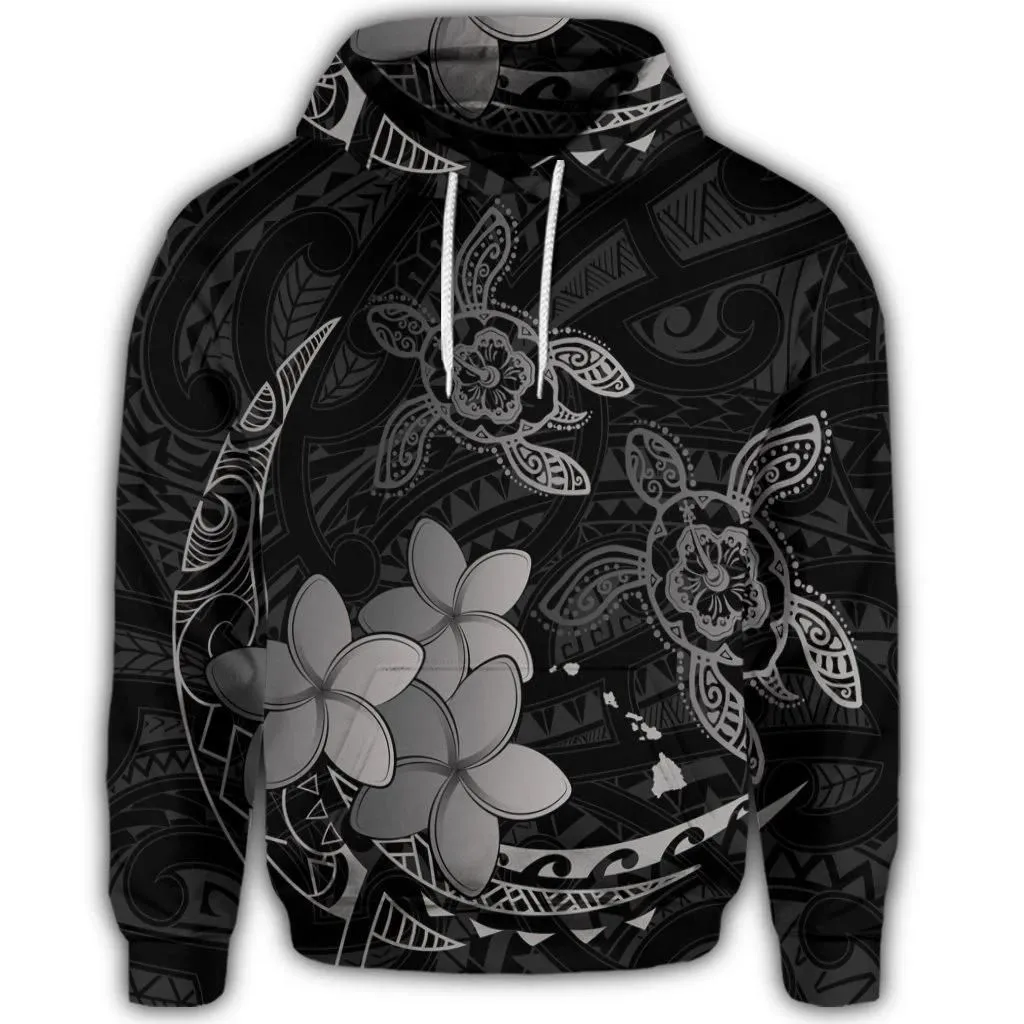 Alohawaii Hoodie - Hawaiian Polynesian Turtle Plumeria Hoodie - Pog Style Gray - AH - J4R