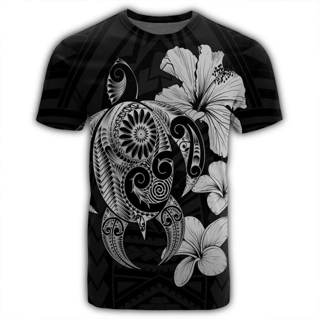 Hibiscus Plumeria Mix Polynesian Turtle T-Shirt Gray - AH