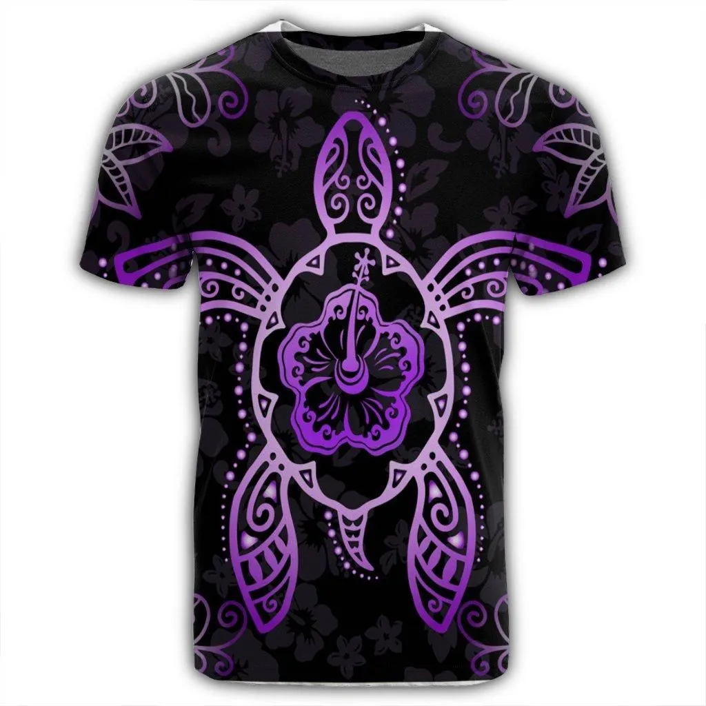 Hawaiian Turtle And Hibiscus Polynesian T-Shirt Violet - AH