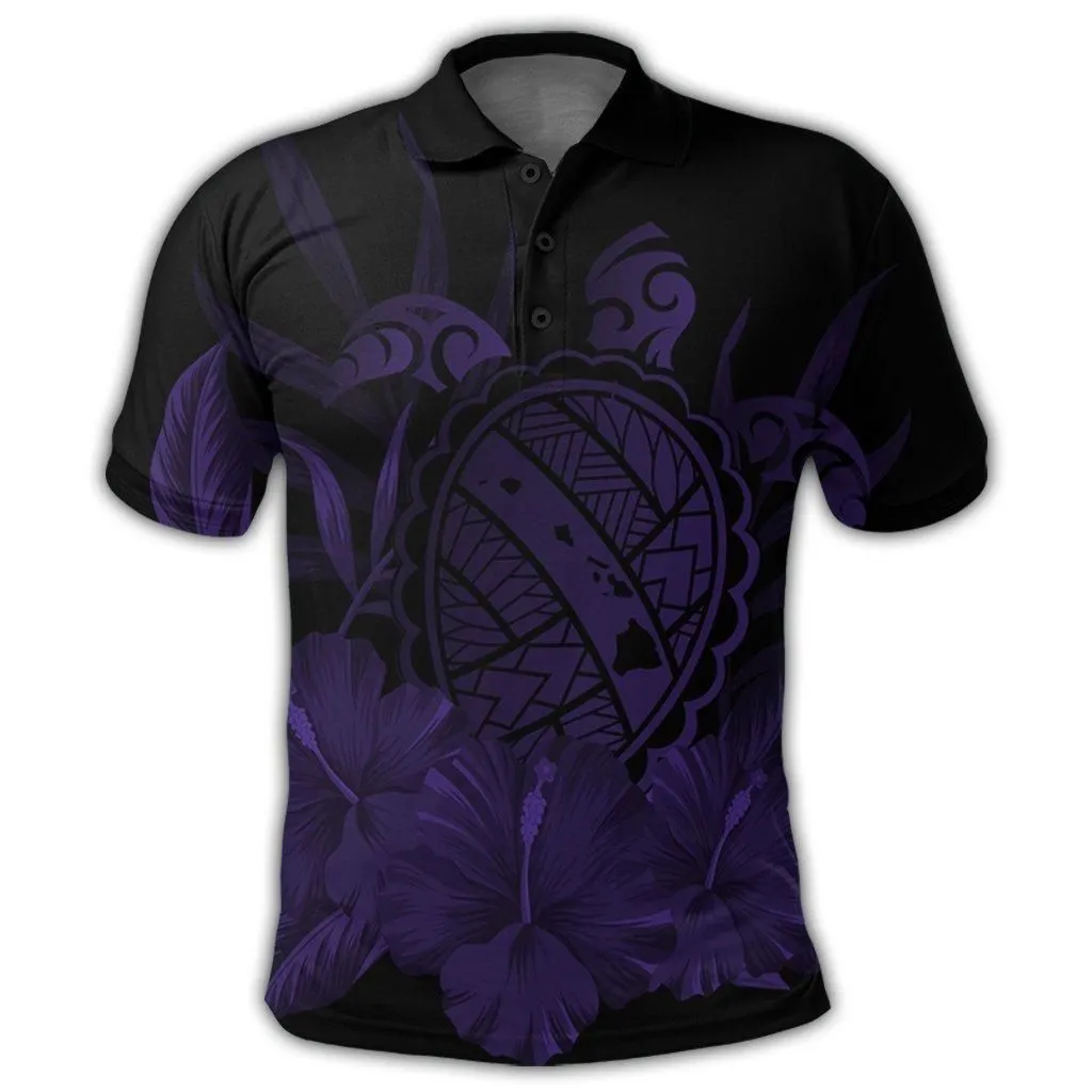 Hawaiian Map Turtle Hibiscus Polynesian Polo Shirt - Purple