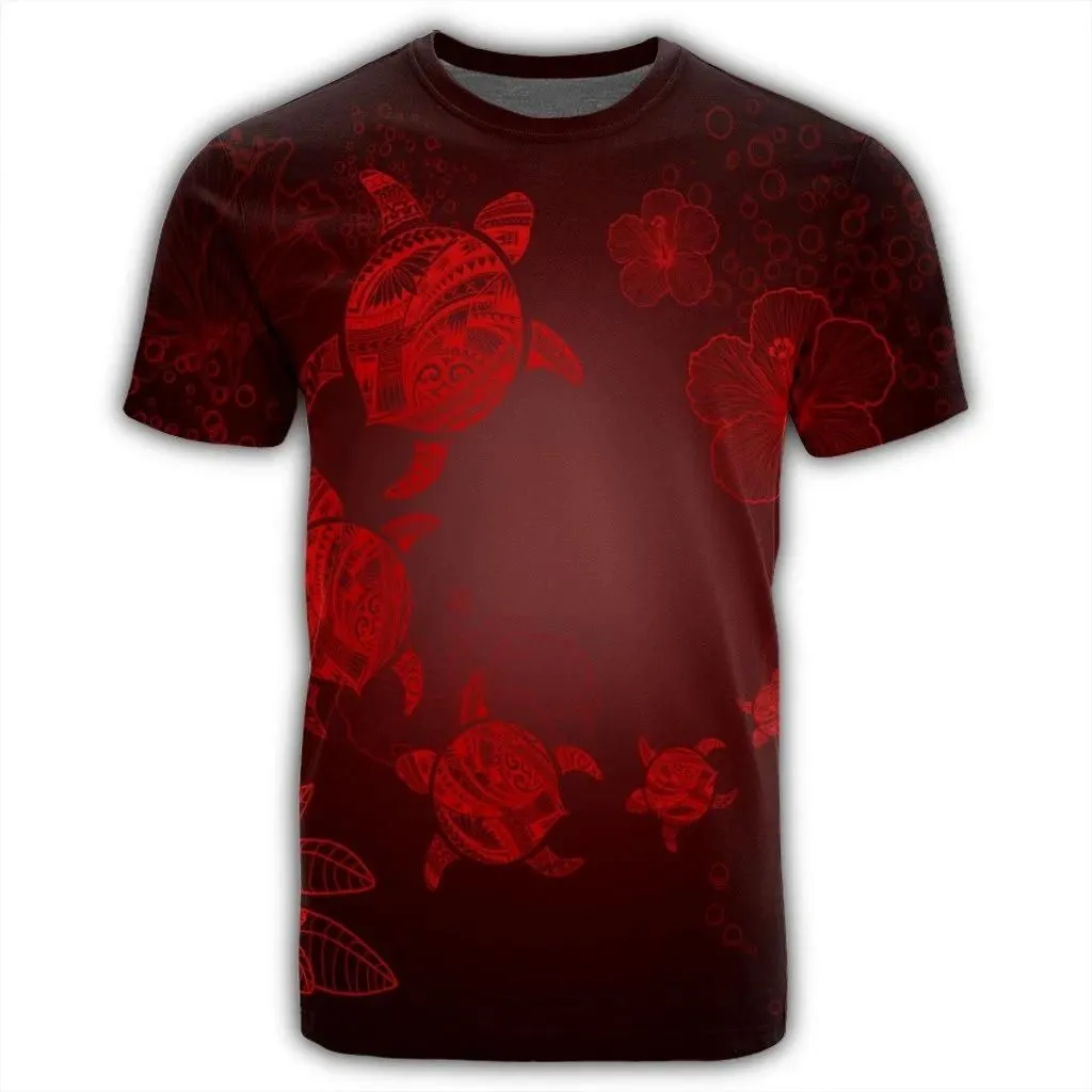 Alohawaii Tee - Hawaiian Plumeria Hibiscus Turtle Under Sea Polynesian T-Shirt Red AH - J7R