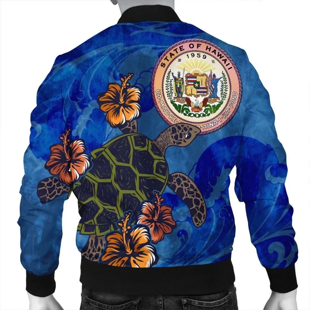 Hawaii Seal Of Hawaii Hibiscus Ocean Turtle Polynesian Bomber Jacket - AH