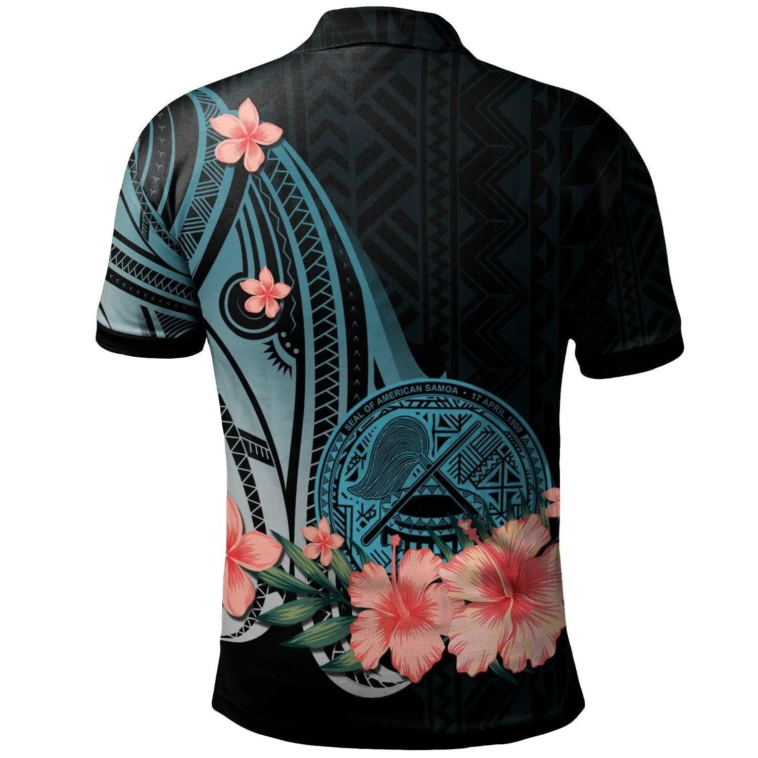 American Samoa Personalised Custom Polo Shirt - Turquoise Polynesian Hibiscus Pattern Style