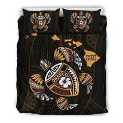 FamilyGater Bedding Set - Cover and Pillow Cases Hawaiian Map Turtle Ohana Hibiscus Kakau Polynesian - AH - J6