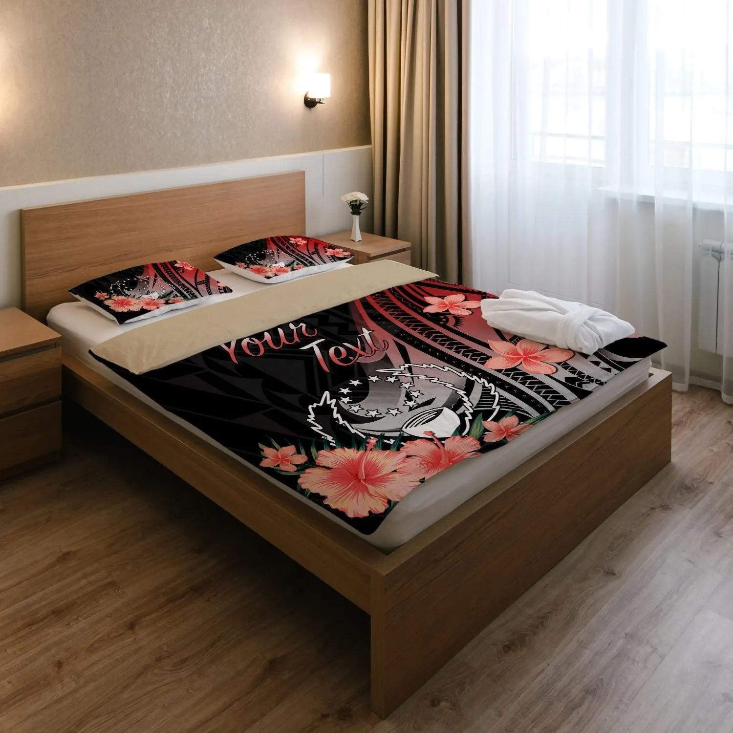 Pohnpei Personalised Custom Bedding Set - Red Polynesian Hibiscus Pattern Style