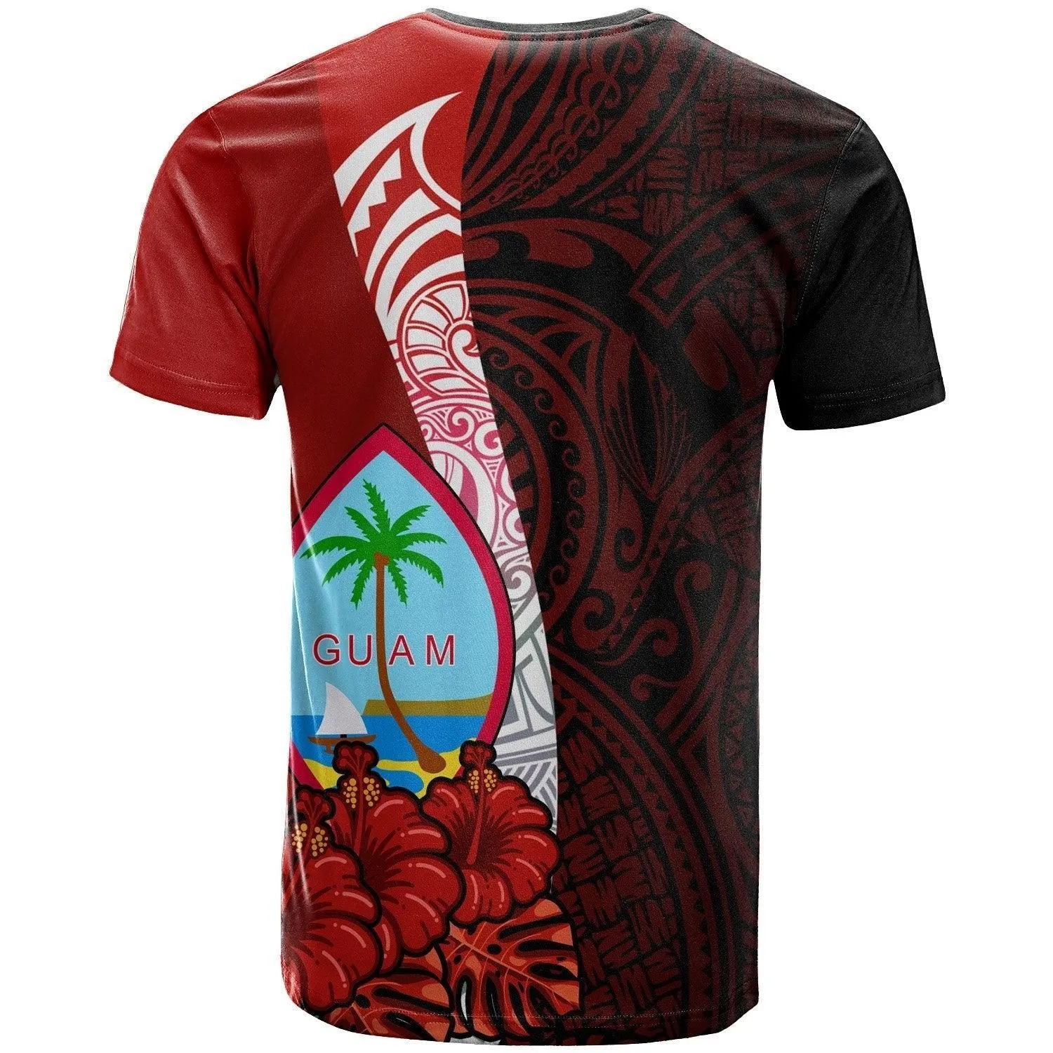 Guam Polynesian Custom Personalised T shirt - Coat Of Arm With Hibiscus