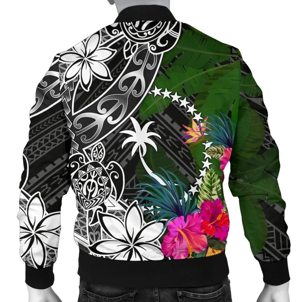 Chuuk Men Bomber Jacket - Turtle Plumeria Banana Leaf - BN11