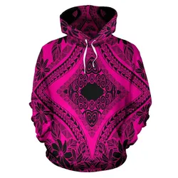 Hawaii Hoodie - Polynesian Plumeria Mix Pink Black Pullover