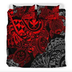 Polynesian Hawaii (Kanaka Maoli) Bedding Set - Red Hibiscus Turtle Flowing