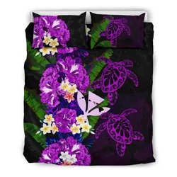 FamilyGater Bedding Set - Cover and Pillow Cases Kanaka Maoli (Hawaiian) - Polynesian Hibiscus Turtle Palm Leaves Purple A02