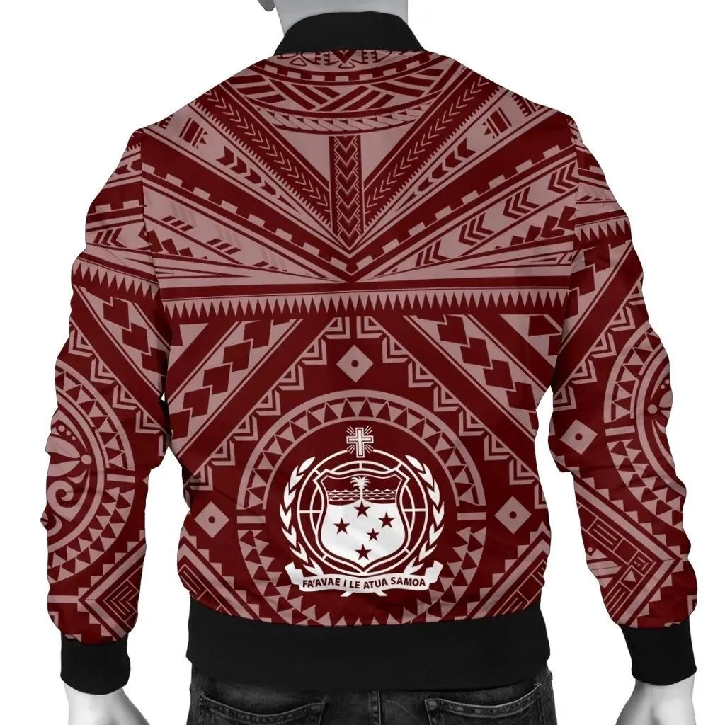 Samoa Personalised Men's Bomber Jacket  - Samoa Seal In Polynesian Tattoo Style (Red) - BN25